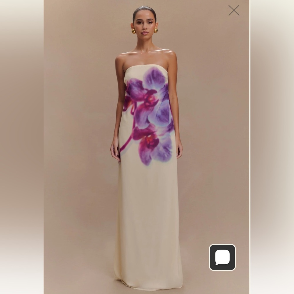 Meshki Cream Maxi Dress with Purple Floral Design - Picture 2 of 4